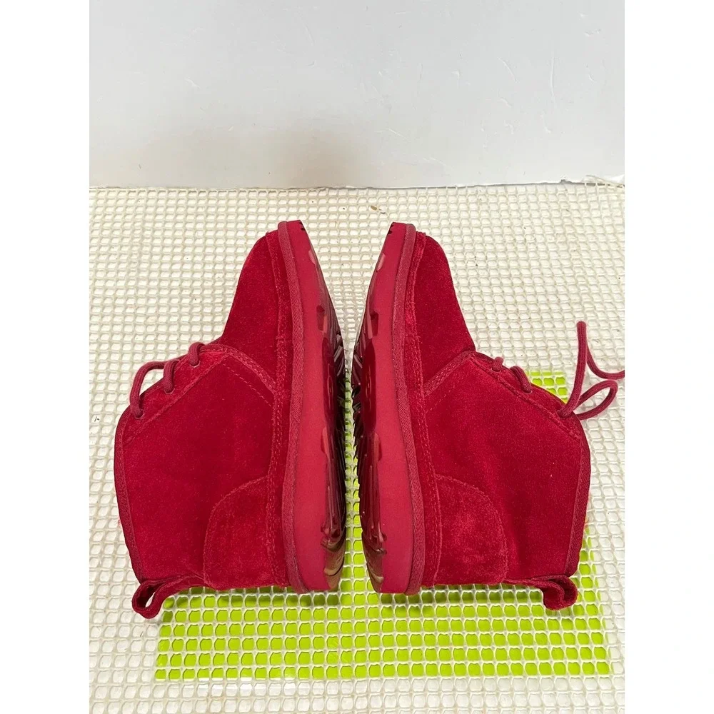 UGG Neumel‎ Graphic Samba Lace Up Boots Kids Size 4 Red Suede 1129054K EUC